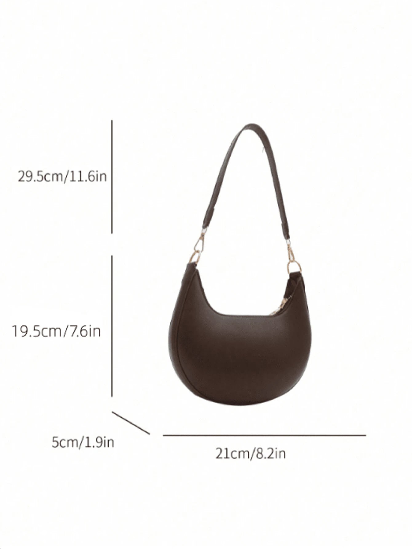 bolso café baguette para dama con medidas 21 × 19.5 × 5 cm