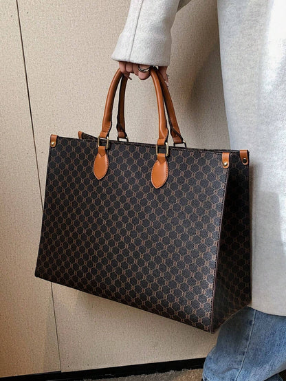 Bolso tote café para mujer vista lateral con gran capacidad