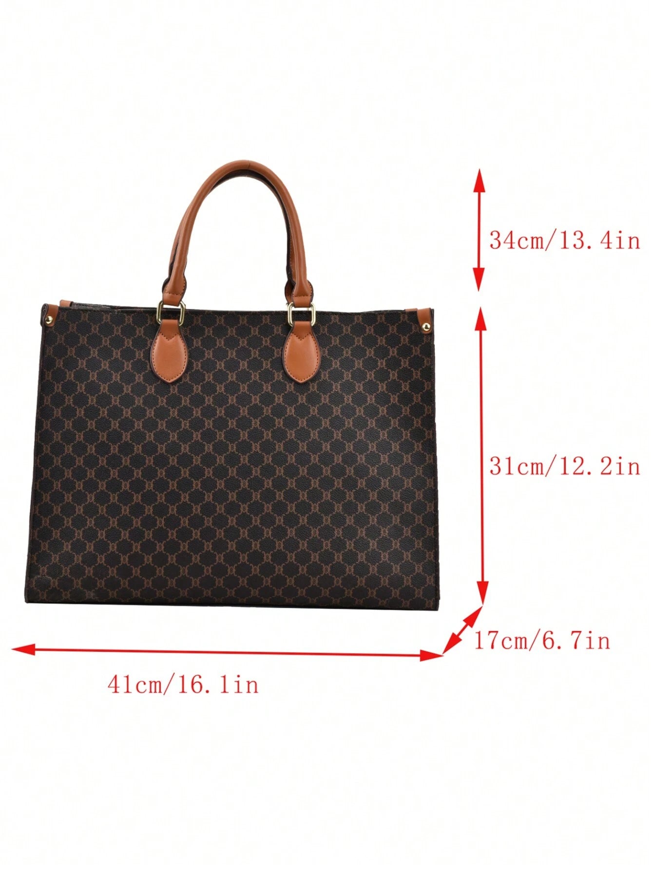 Bolso tote café para mujer con medidas de 41 cm de ancho