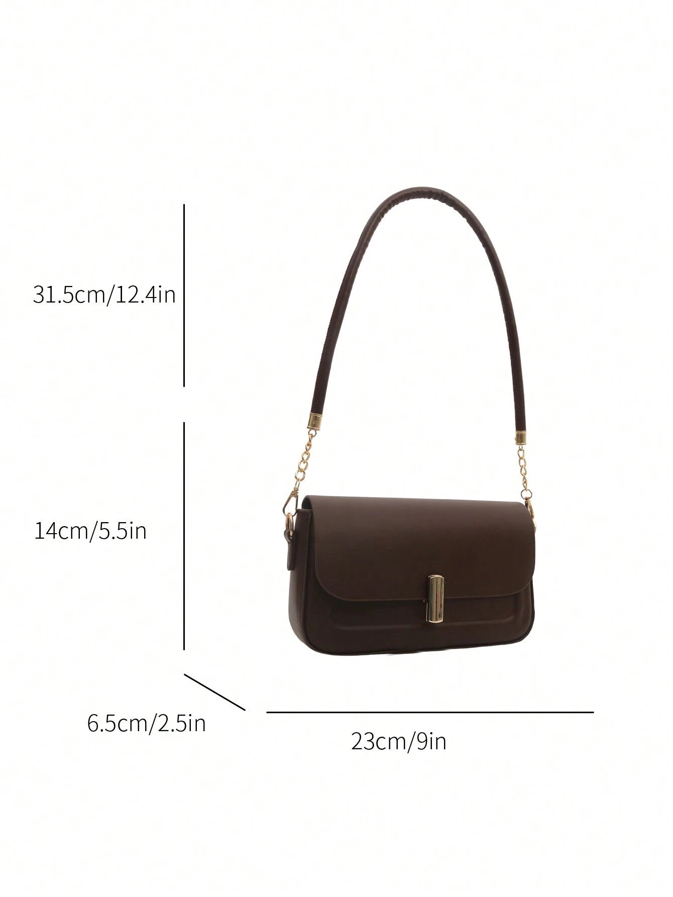 Bolso de hombro café para mujer con medidas de 23 centímetros