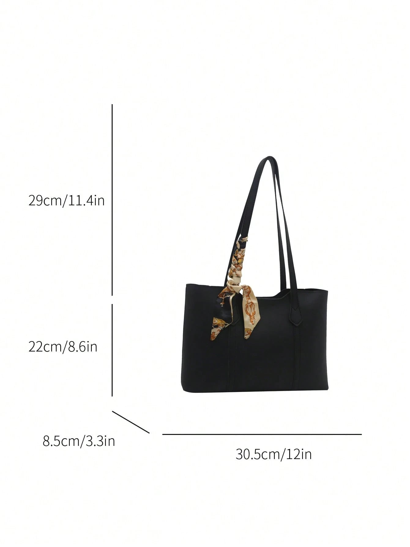 bolso tote negro para mujer detalle de medidas y estructura