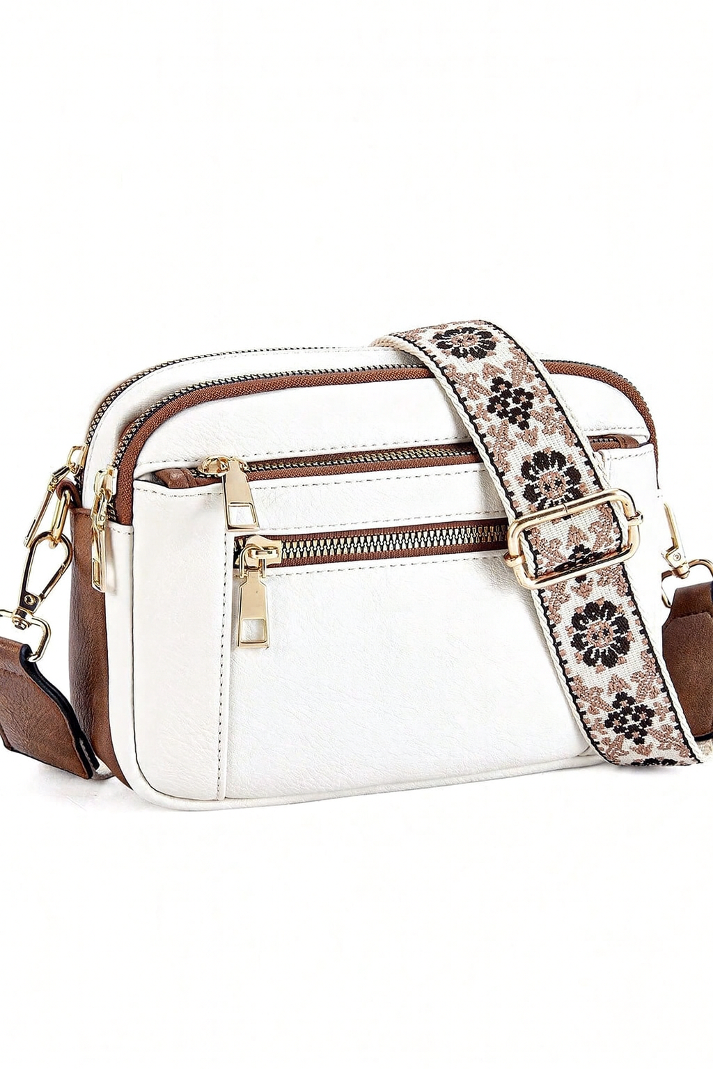 bolso blanco pequeño con correa bordada para dama