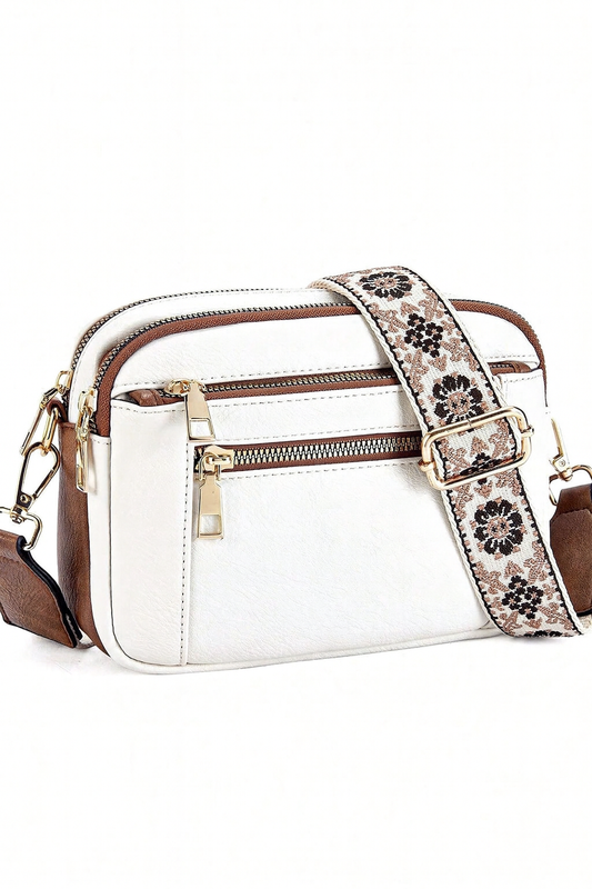 bolso blanco pequeño con correa bordada para dama
