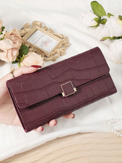 Cartera Borgoña Texturizada Con Broche Para Dama