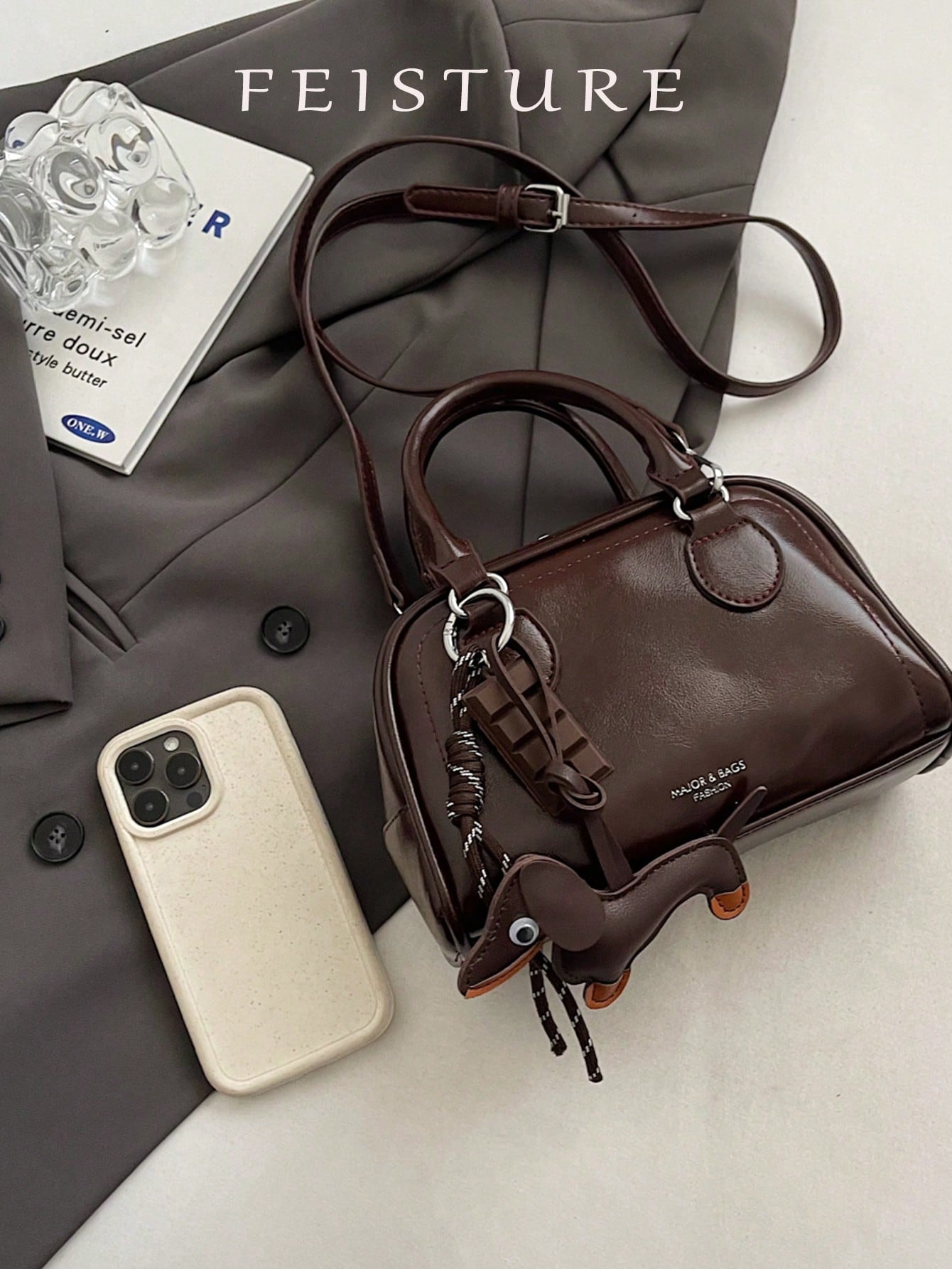 bolso pequeño café estilo retro para dama