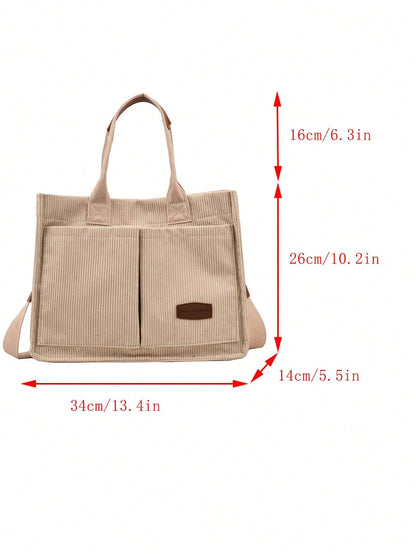 Bolso tote caqui para mujer vista frontal con medidas del bolso