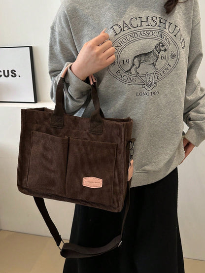 Bolso tote café de pana para mujer vista frontal