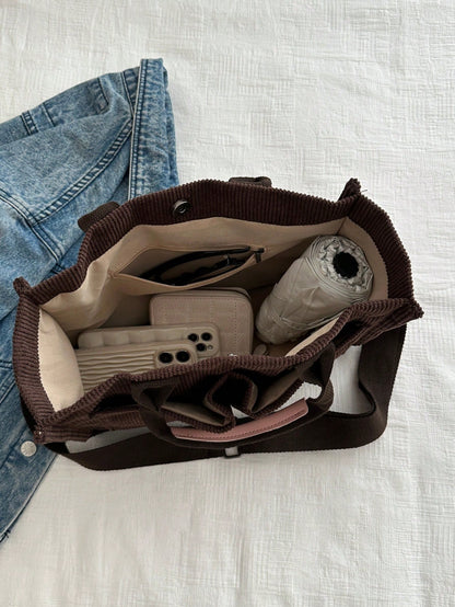 Bolso tote café de pana para mujer detalle del interior