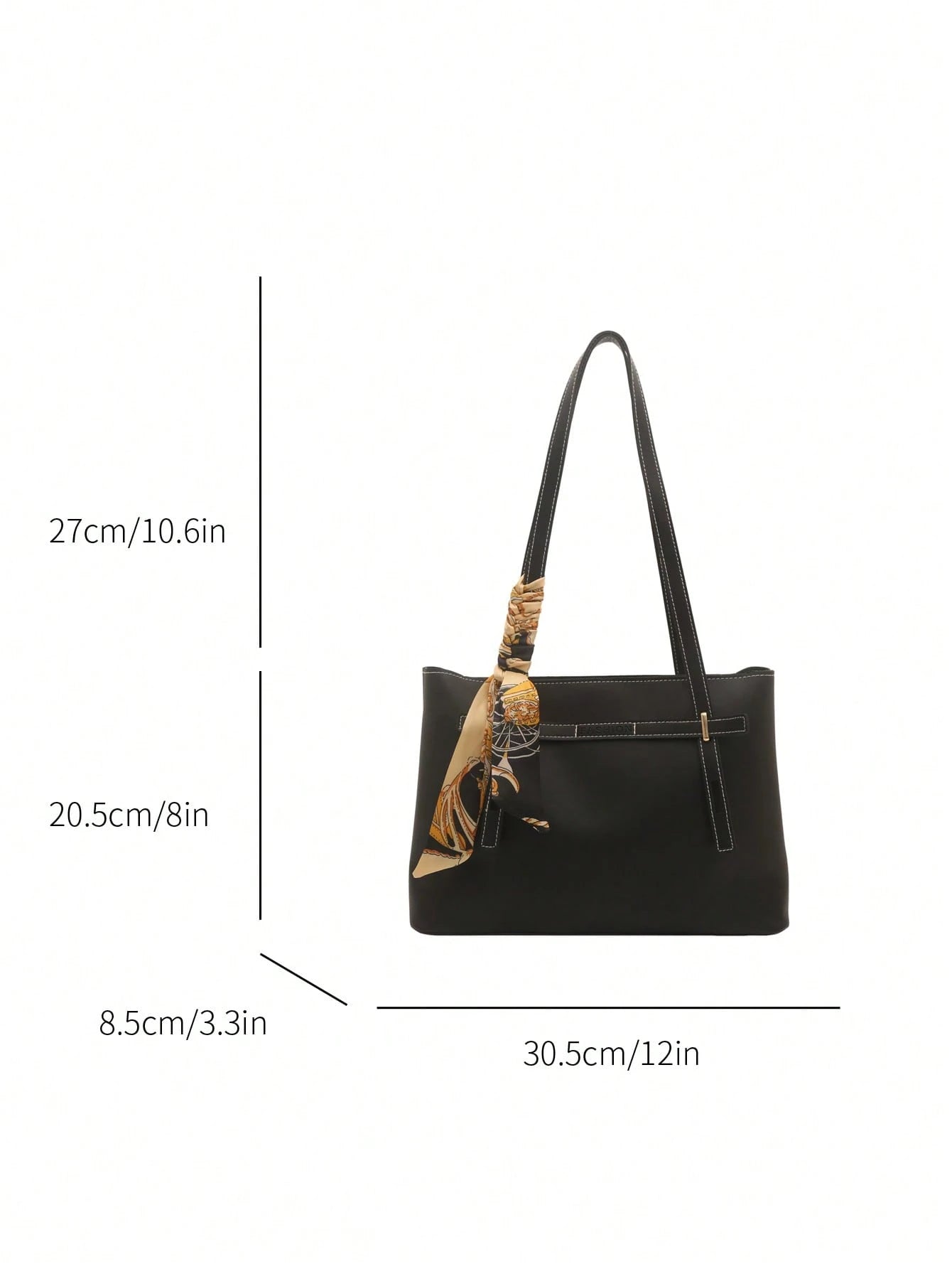 bolso tote negro para mujer detalle de medidas del bolso