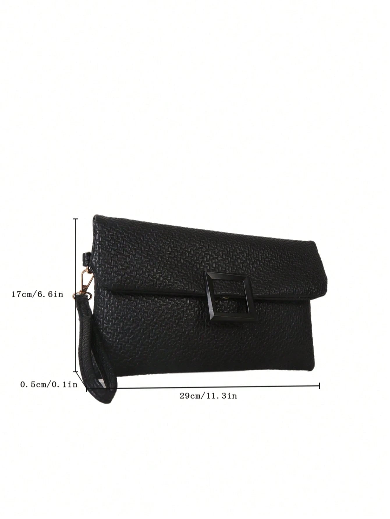 bolso clutch negro para mujer detalle de medidas y tamaño