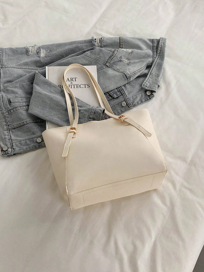 Bolso tote marfil para mujer vista posterior con acabado liso