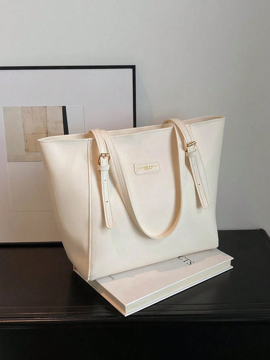 Bolso tote marfil para mujer vista frontal con asas ajustables