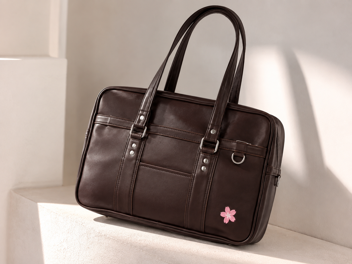 Bolso tote marrón mocha para mujer vista frontal sobre fondo claro