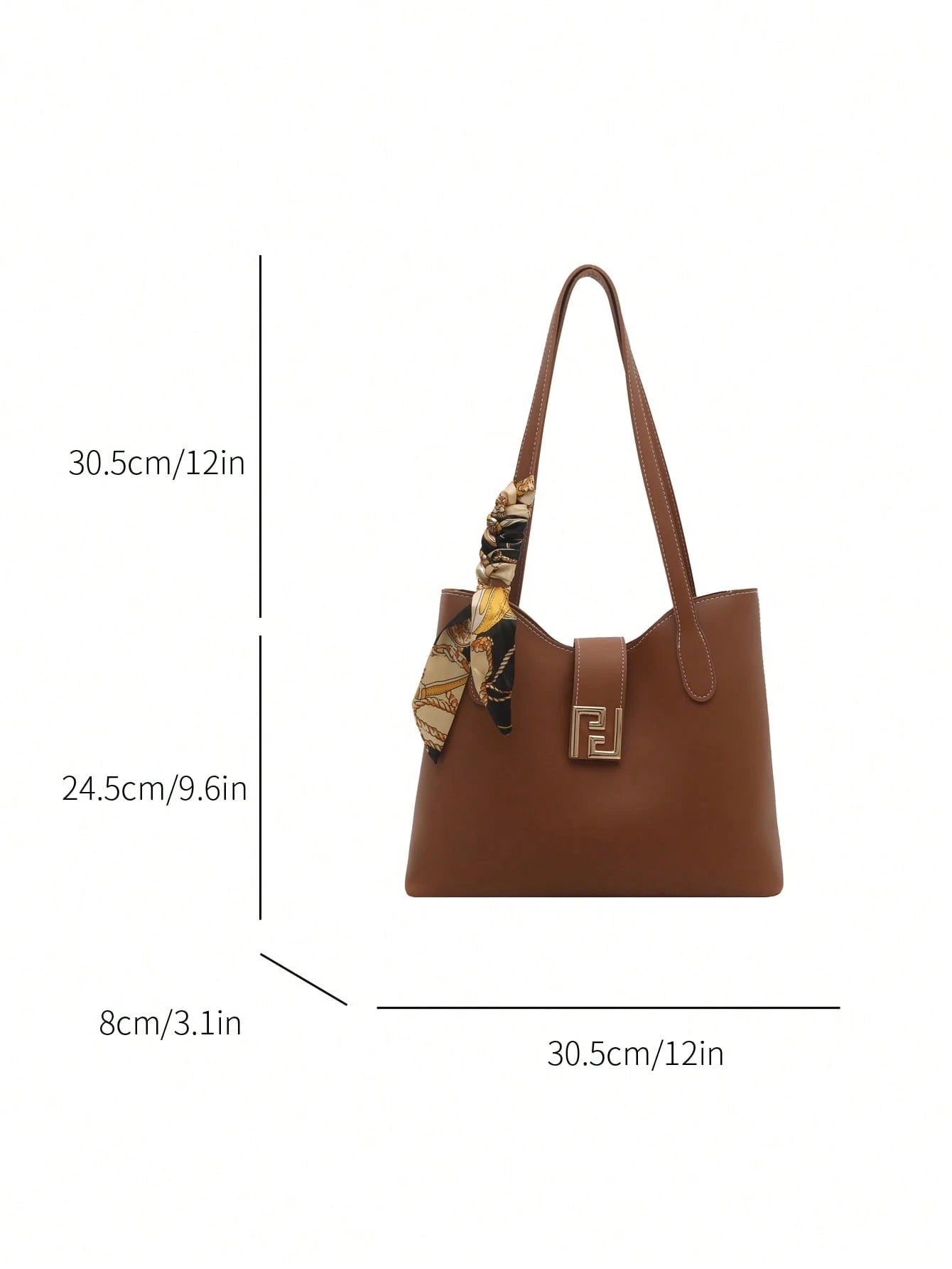 bolso tote marrón con medidas 30.5 × 24.5 × 8 cm