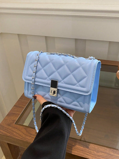 bolso azul acolchado cuadrado para dama