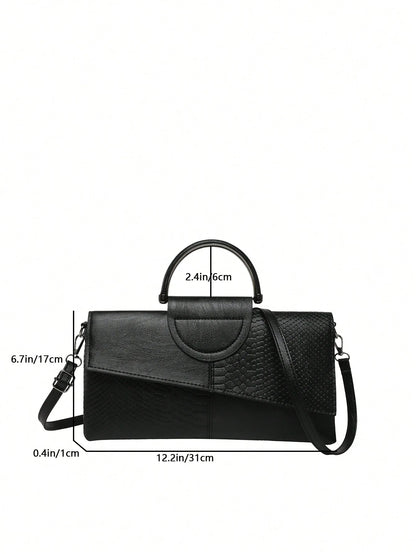 bolso de mano negro para mujer vista frontal con medidas
