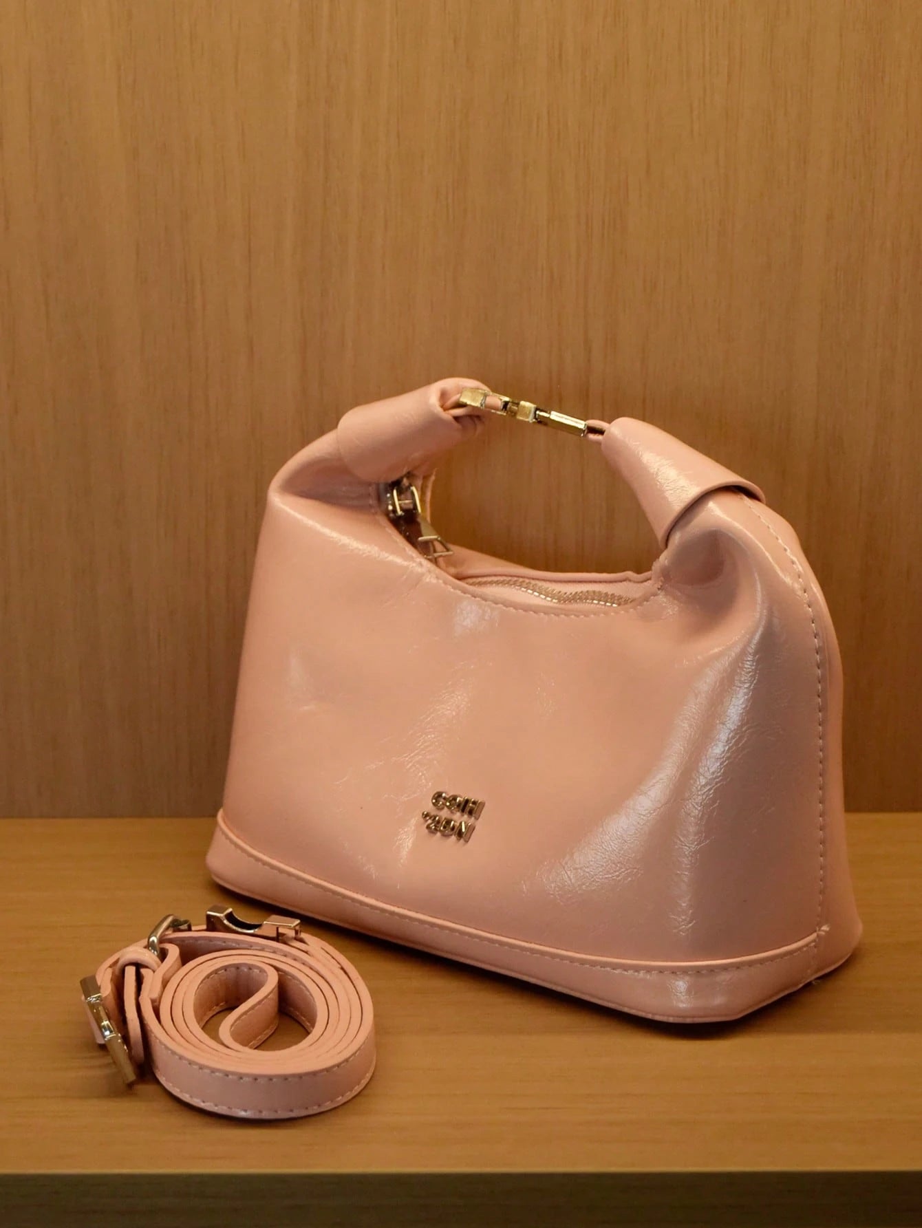 bolso rosa pálido hobo para dama con correa ajustable