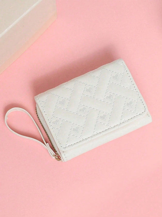billetera blanca bordada para dama con muñequera
