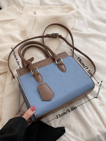 Bolso azul para mujer con medidas de 23 × 19 × 12 cm