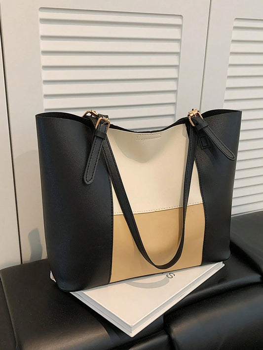 bolso tote tricolor negro crema caqui para dama