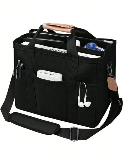 bolso tote negro para mujer con múltiples bolsillos vista frontal