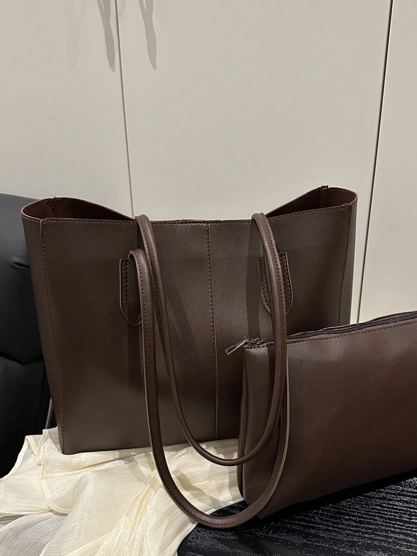set de bolso tote café para mujer con organizador removible