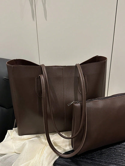 set de bolso tote café para mujer con organizador removible