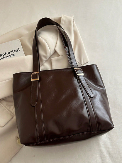bolso tote café para mujer vista posterior sobre el hombro
