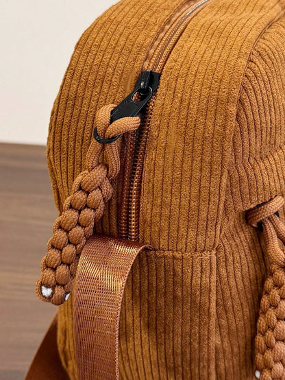 Bolso de pana blanco para mujer vista frontal con textura acanalada