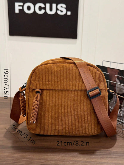 Bolso de pana camel para mujer vista inferior con base estructurada