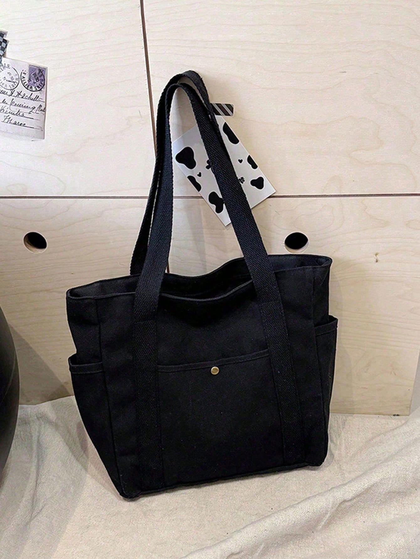 bolso negro tipo tote para dama con asas largas